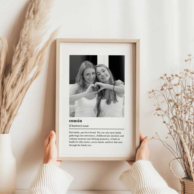 Cousin Definition Print With Photo - Personalised Gift For Cousins Funny Family Custom Gift, Frame - image 1
