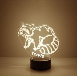Light Up Raccoon, Custom Engraved Night Light, Personalized Free, 16 Color Options With Remote Control, Best Gift, Desk Lamp, Raccoon Decor