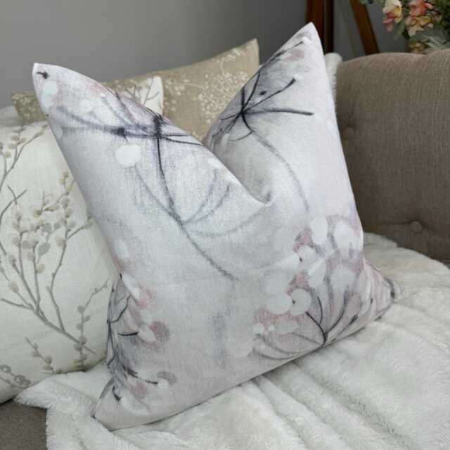 Decorative Grey Pink Floral Cushion Cover, Pink - Grey Floral Pillow Cover, Watercolour Floral Throw Designer Fabric Velour - image 1