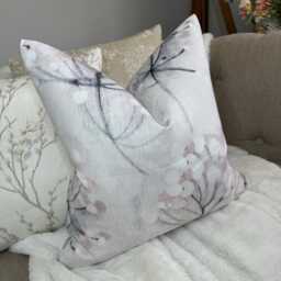 Decorative Grey Pink Floral Cushion Cover, Pink - Grey Floral Pillow Cover, Watercolour Floral Throw Designer Fabric Velour - thumbnail 1