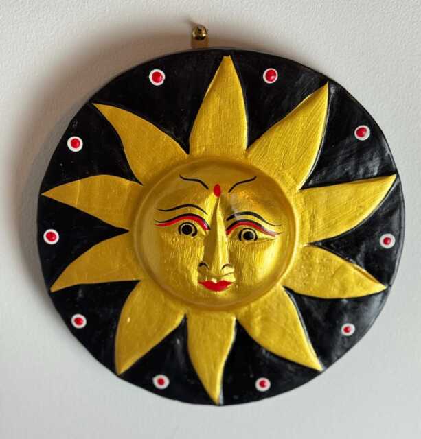 Artisan Sun Face Wall Plaque Gold Sunburst Decor Bohemian Celestial Art Free UK Postage - image 1