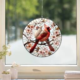 Cardinal Loverbirds Faux Stained Glass Acrylic Window Hanging - thumbnail 2