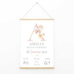 Personalised New Baby Girl Birth Details Print Floral Nursery Keepsake, Newborn Gift, Grandchild - thumbnail 3
