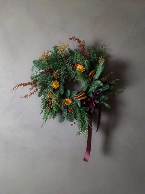 Fresh Spruce Christmas Wreath Rustic Foliage, Cinnamon & Orange - image 1
