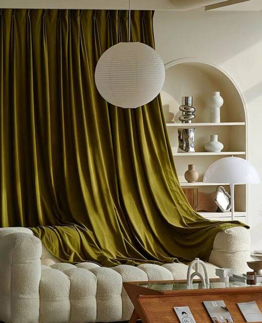 64Colors, 928-41 A Pair Of Gold Green Curtains , Living Room Curtains, Velvet Drapery Panels, Bedroom Custom Made - image 1