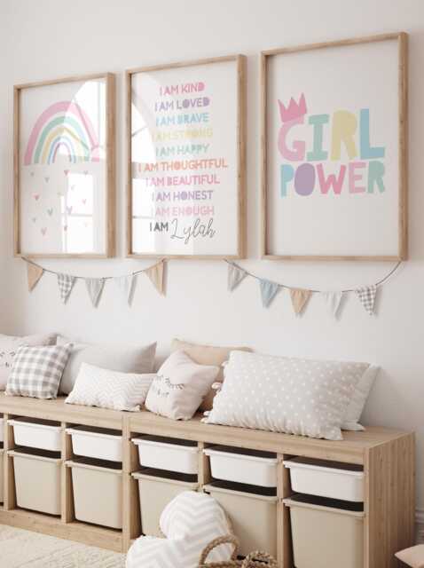 Set Of 3 Girls Affirmation Prints, Girl Power, Personalised, Rainbow Positive, Wall Art, Motivational, Toddler Bedroom Decor - image 1