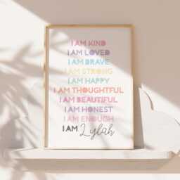 Set Of 3 Girls Affirmation Prints, Girl Power, Personalised, Rainbow Positive, Wall Art, Motivational, Toddler Bedroom Decor - thumbnail 3