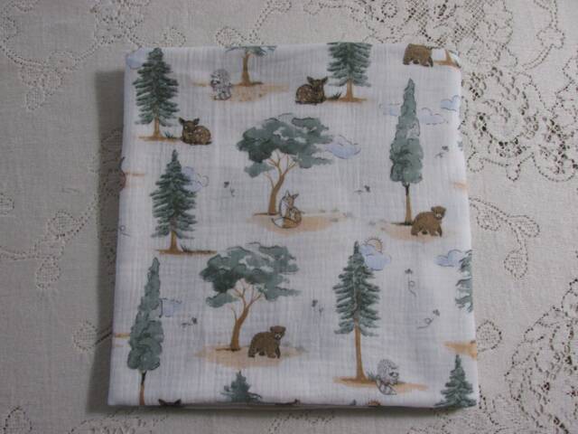 Baby Forest Animals Swaddle Blanket - Fawn Bear Woodland Wildlife Muslin Gift - image 1