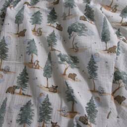 Baby Forest Animals Swaddle Blanket - Fawn Bear Woodland Wildlife Muslin Gift - thumbnail 2