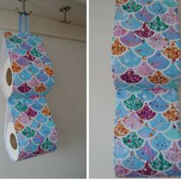 Fabric Roll Holder. Mermaid Scales. Bath Decor. Toilet Holder. Scales Fabric. Large - thumbnail 3