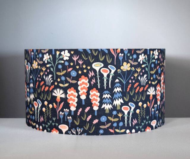Scandi Flower Lampshade Pattern With Gold Silver Or White Lining, Scandinavian Fabric Lightshade, Handmade By Vivid Shades - image 1