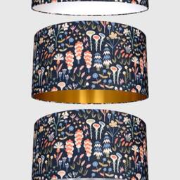 Scandi Flower Lampshade Pattern With Gold Silver Or White Lining, Scandinavian Fabric Lightshade, Handmade By Vivid Shades - thumbnail 2