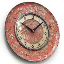 Modern Floral Wall Clock - New 25cm Metal Handmade Vintage Retro Gift Pink Leaf Pattern Off The Clocks - thumbnail 2