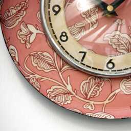 Modern Floral Wall Clock - New 25cm Metal Handmade Vintage Retro Gift Pink Leaf Pattern Off The Clocks - thumbnail 4