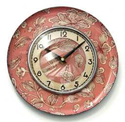 Modern Floral Wall Clock - New 25cm Metal Handmade Vintage Retro Gift Pink Leaf Pattern Off The Clocks - thumbnail 1