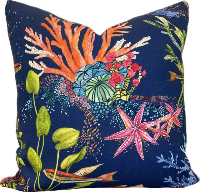 Osborne & Little Coralline Navy Outdoor/Indoor Cushion Cover Pillow Double Sided - image 1