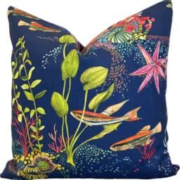 Osborne & Little Coralline Navy Outdoor/Indoor Cushion Cover Pillow Double Sided - thumbnail 2