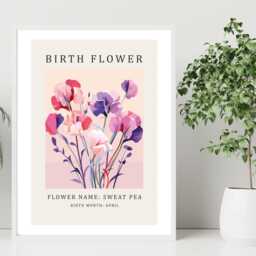 Birth Flower Print April Sweet Pea - Birthday Month Poster Botanical Wall Art Gift Idea A5 A4 A3 Framed Or Unframed - thumbnail 2