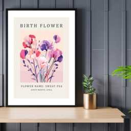 Birth Flower Print April Sweet Pea - Birthday Month Poster Botanical Wall Art Gift Idea A5 A4 A3 Framed Or Unframed - thumbnail 3