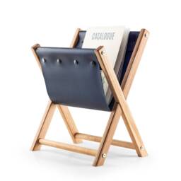 Leather & Wood Magazine Rack Navy Blue Newspaper File Organizer - thumbnail 3
