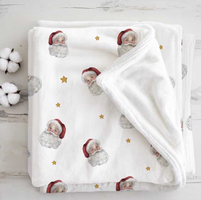 Santa - Realistic, Sherpa Fleece Blanket, Decor, Kids Bedding, Blankets, Children's, Pretty Floral, Santa, Christmas Blanket - image 1