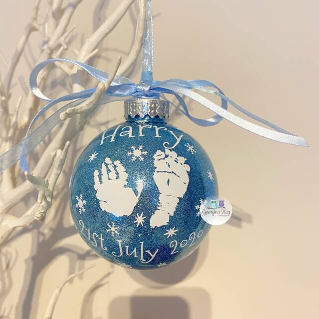 Personalized Baby Footprint Bauble Remembrance Memorial Gift - image 1