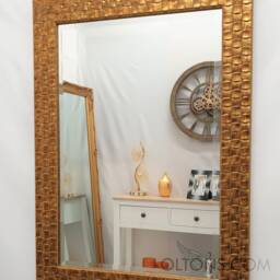 Wall Mirror Wood Square Mosaic Design Frame in Gold Colour Bevelled Edge 106x76cm - 42x30 Inches - thumbnail 2