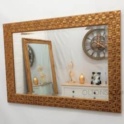 Wall Mirror Wood Square Mosaic Design Frame in Gold Colour Bevelled Edge 106x76cm - 42x30 Inches - thumbnail 3