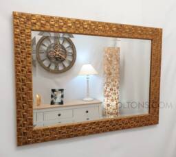 Wall Mirror Wood Square Mosaic Design Frame in Gold Colour Bevelled Edge 106x76cm - 42x30 Inches - thumbnail 1