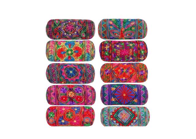 Indian Hand Embroidered Round Bolster Cushion Cover 18x7 Inch - Takiya Pillow Case With Zipper - Cover Only - image 1