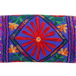 Indian Hand Embroidered Round Bolster Cushion Cover 18x7 Inch - Takiya Pillow Case With Zipper - Cover Only - thumbnail 4