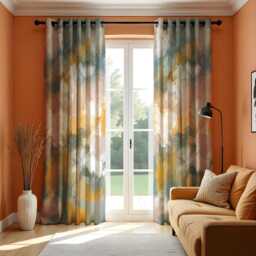 Watercolor Abstract Curtains, Earthy Tone Made To Measure Window Panels, Artistic Brushstroke Print Drapes For Modern Living Room Or Bedroom - thumbnail 2