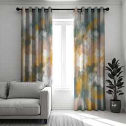 Watercolor Abstract Curtains, Earthy Tone Made To Measure Window Panels, Artistic Brushstroke Print Drapes For Modern Living Room Or Bedroom - thumbnail 3