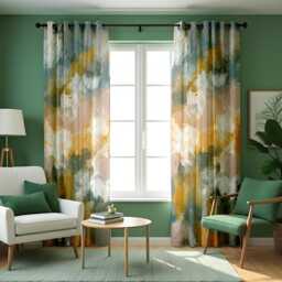 Watercolor Abstract Curtains, Earthy Tone Made To Measure Window Panels, Artistic Brushstroke Print Drapes For Modern Living Room Or Bedroom - thumbnail 1