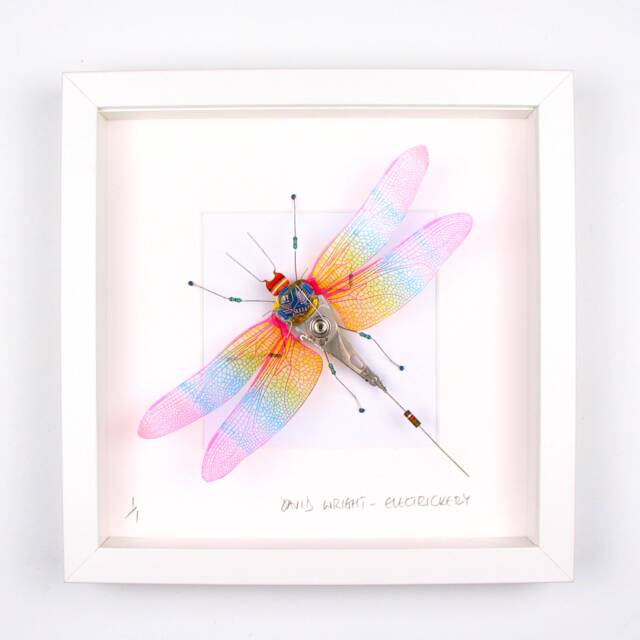 Framed Steampunk Dragonfly Sculpture Recycled Circuit Board Art - image 1