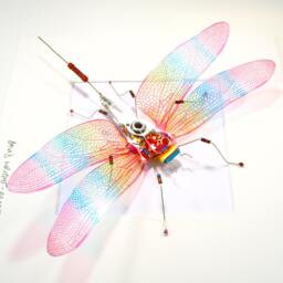 Framed Steampunk Dragonfly Sculpture Recycled Circuit Board Art - thumbnail 3