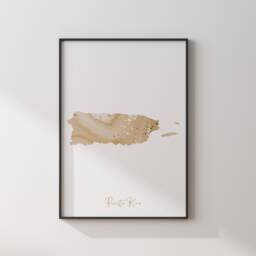 Puerto Rico Map Beige & Gold Wall Art Print - thumbnail 3
