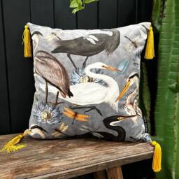 Grey Bird Song Heron Lampshade With Gold Lining & Fringing. Handmade To Order in 3 Sizes - thumbnail 4