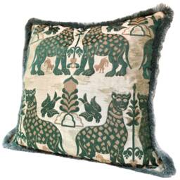 Decorative Throw Pillow Case With Brush Fringe Emerald Green Silk Broccatelle Luigi Bevilacqua Fabric Fiere Pattern - Handmade in Italy - thumbnail 4