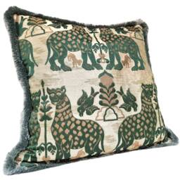 Decorative Throw Pillow Case With Brush Fringe Emerald Green Silk Broccatelle Luigi Bevilacqua Fabric Fiere Pattern - Handmade in Italy - thumbnail 3