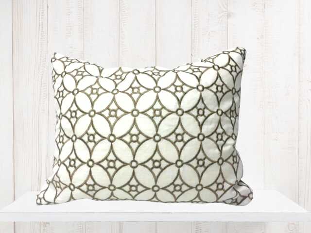 Geometric Embroidered Lumbar Pillow Cover - Modern Farmhouse Decor - image 1