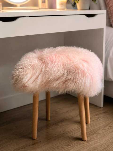 100% Genuine Mongolian Sheepskin Fur Stool Dressing Table With Wooden Legs Square 50x42x42cm - image 1