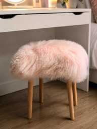 100% Genuine Mongolian Sheepskin Fur Stool Dressing Table With Wooden Legs Square 50x42x42cm