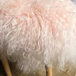 100% Genuine Mongolian Sheepskin Fur Stool Dressing Table With Wooden Legs Square 50x42x42cm - thumbnail 3