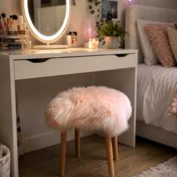 100% Genuine Mongolian Sheepskin Fur Stool Dressing Table With Wooden Legs Square 50x42x42cm - thumbnail 2