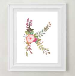 Floral Letter K Art Print - Hand Painted Nursery Decor