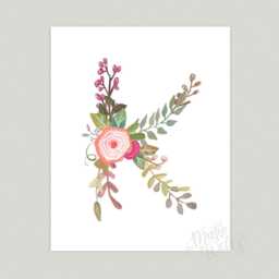 Floral Letter K Art Print - Hand Painted Nursery Decor - thumbnail 2