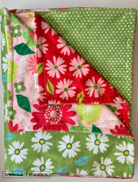 "Oops A Daisy Ii- Minky Blanket Large - Spring Is Here- Polka Dot Back 72""x 60" - image 1