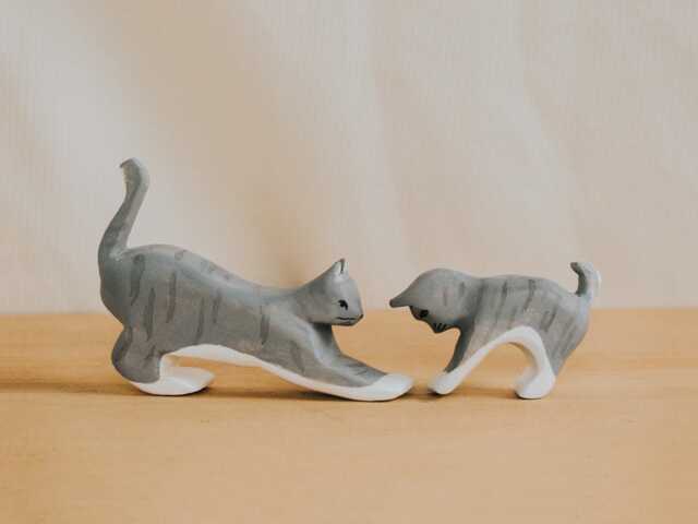 Wooden Cat Figures Toy Set - Handmade Farm Animals For Pretend Play, Montessori & Waldorf Inspired - image 1