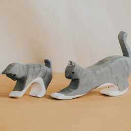 Wooden Cat Figures Toy Set - Handmade Farm Animals For Pretend Play, Montessori & Waldorf Inspired - thumbnail 3